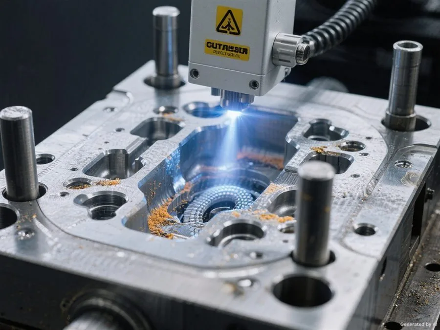 Laser cleaning workstation with fume extraction duct