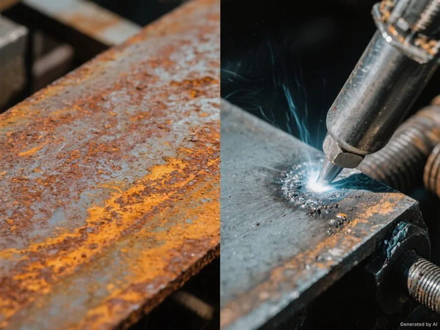 Sandblasting inside a blast cabinet compared with laser cleaning