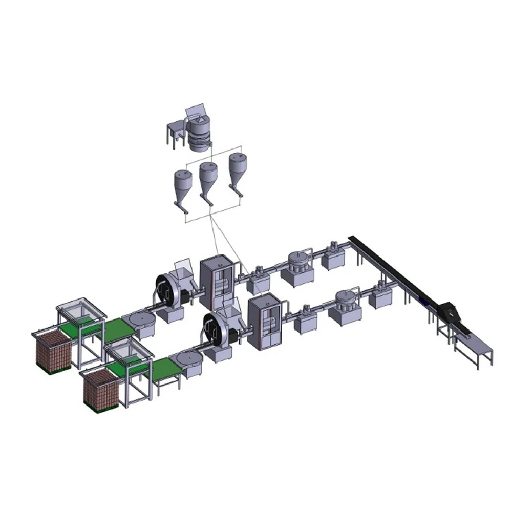 Automatic can filling production line with depalletising and dual-head metering
