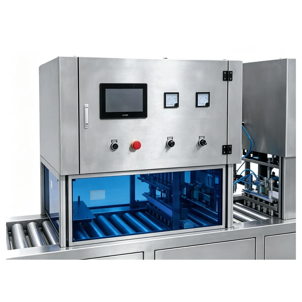 Conveyor and sealing station of the machine