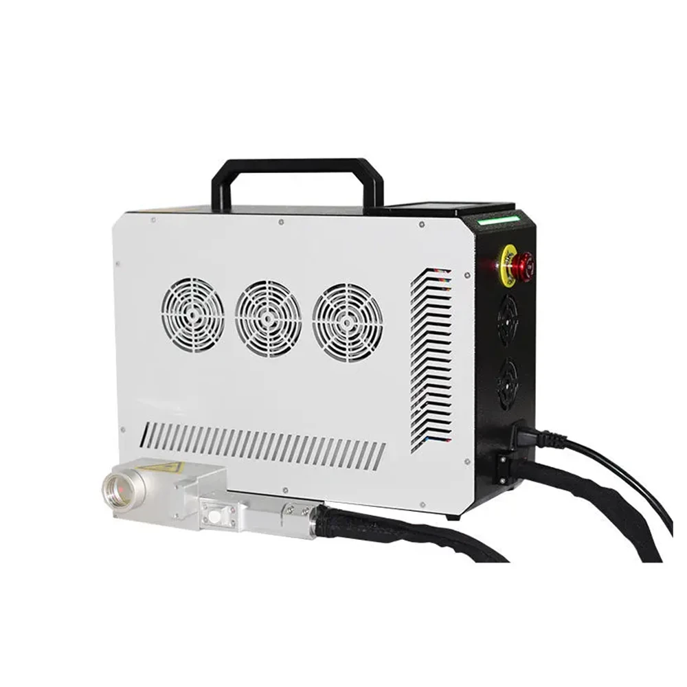 Backpack pulsed laser cleaning machine worn by an operator