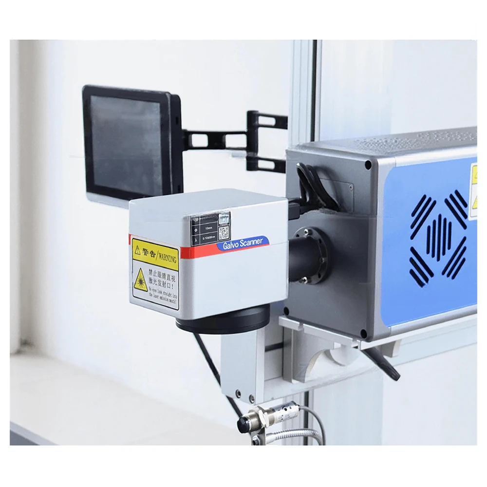 Online laser scanner marking a product in motion