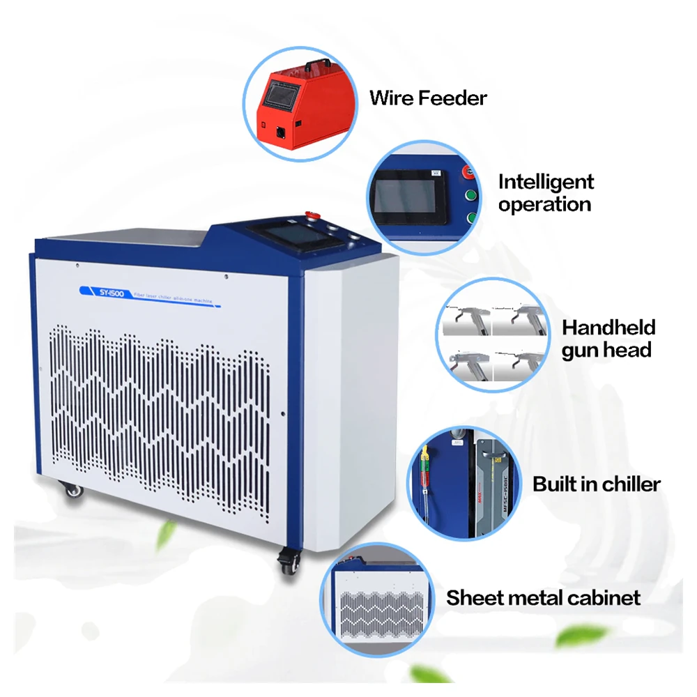 Handheld four-in-one laser welding machine welding a stainless steel seam