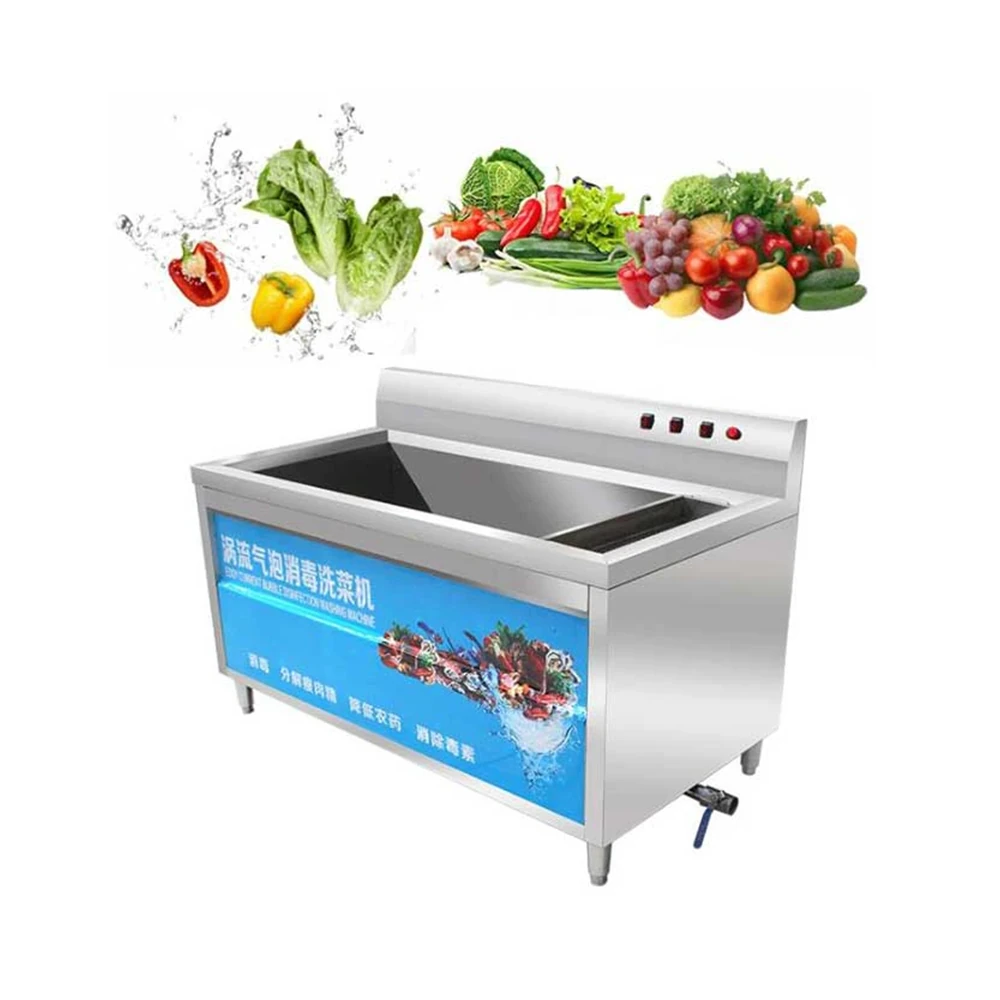 Vegetables being disinfected in the ozone bubble tank