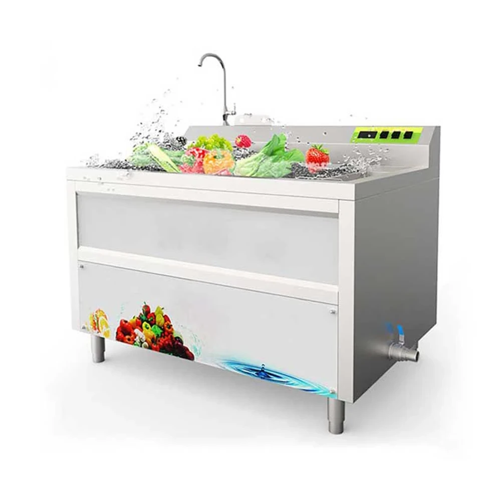 Ozone bubble fruit and vegetable washing machine with disinfection in one tank