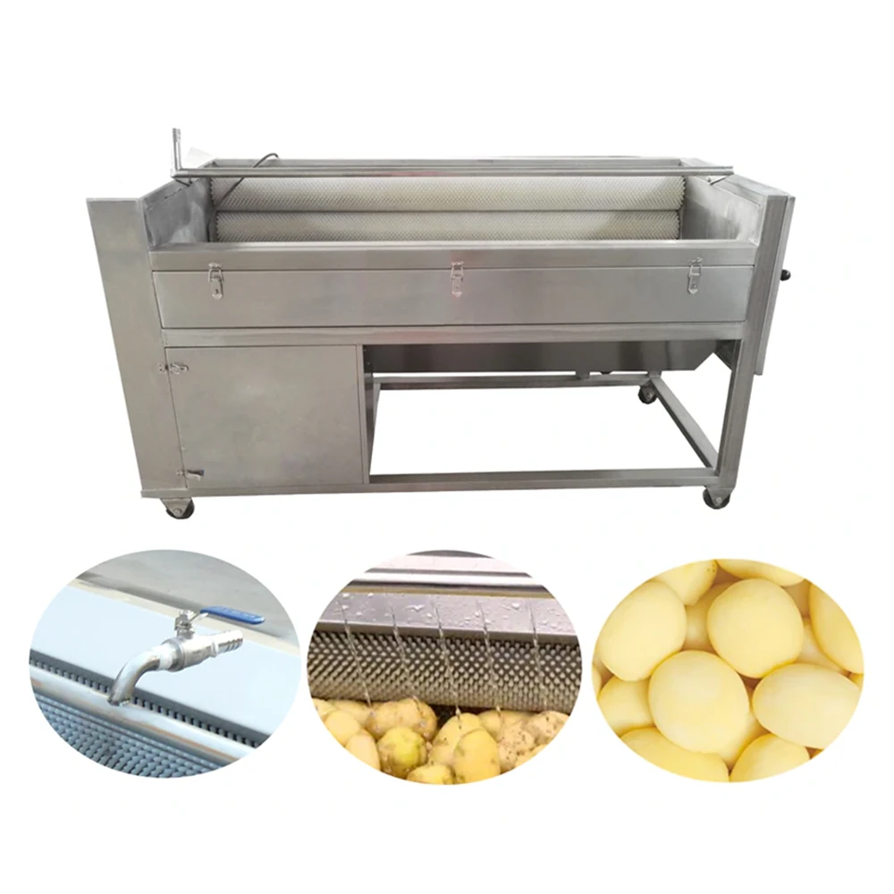 Potato washing and peeling on the roller bed